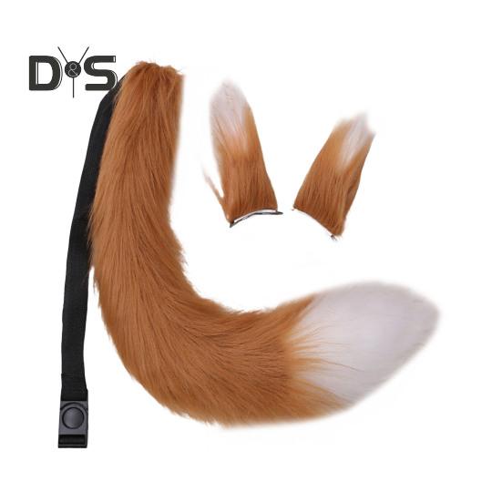 Fox Ears Tail Set Handmade Plush Animal Cosplay Props Realistic Design Role Play Halloween Party Accessories