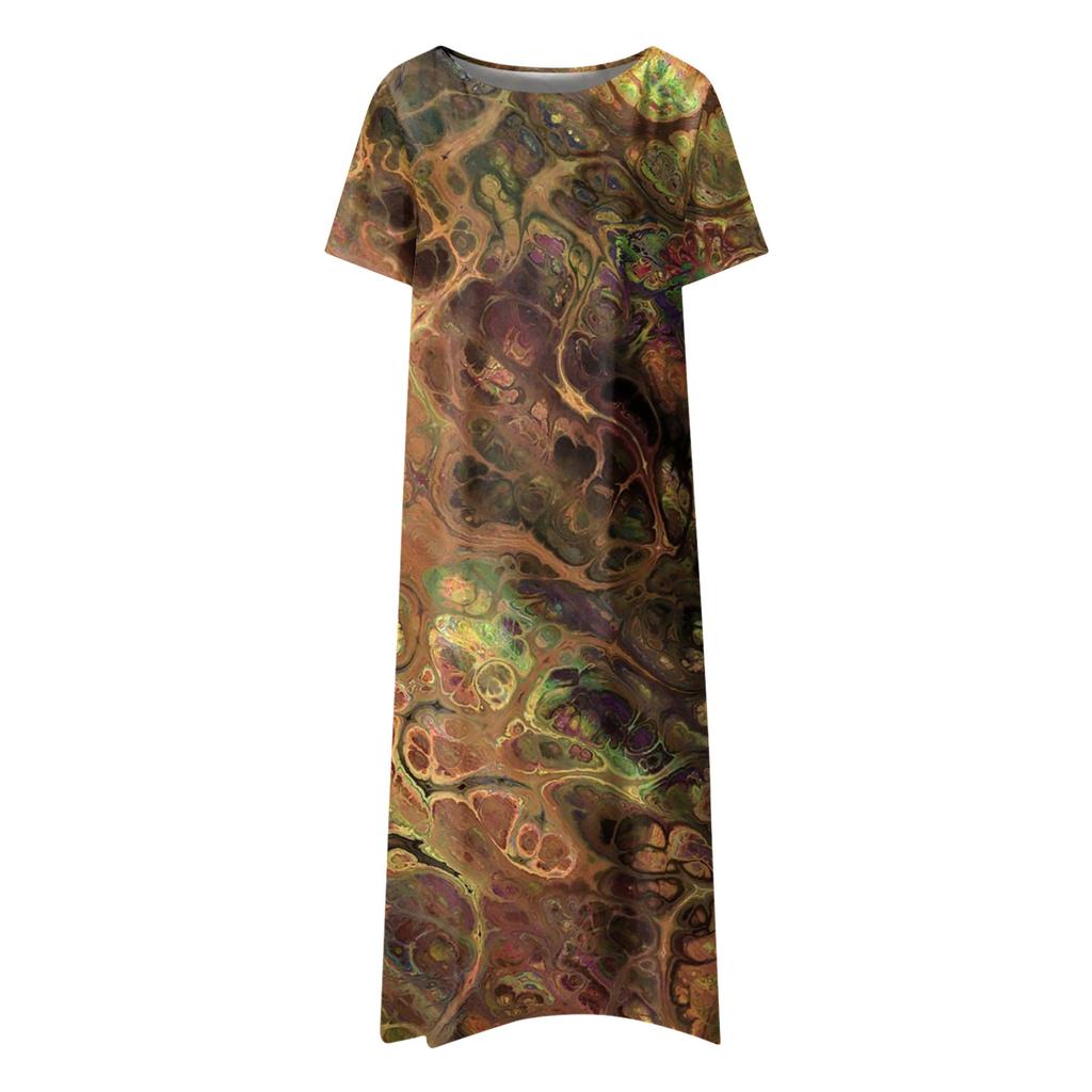 Women's Casual Dresses Printed Dresses Summer Dresses Printed Pleated Round Neck Midi Dresses Basic Outdoor Daily Short Sleeve Loose Dresses
