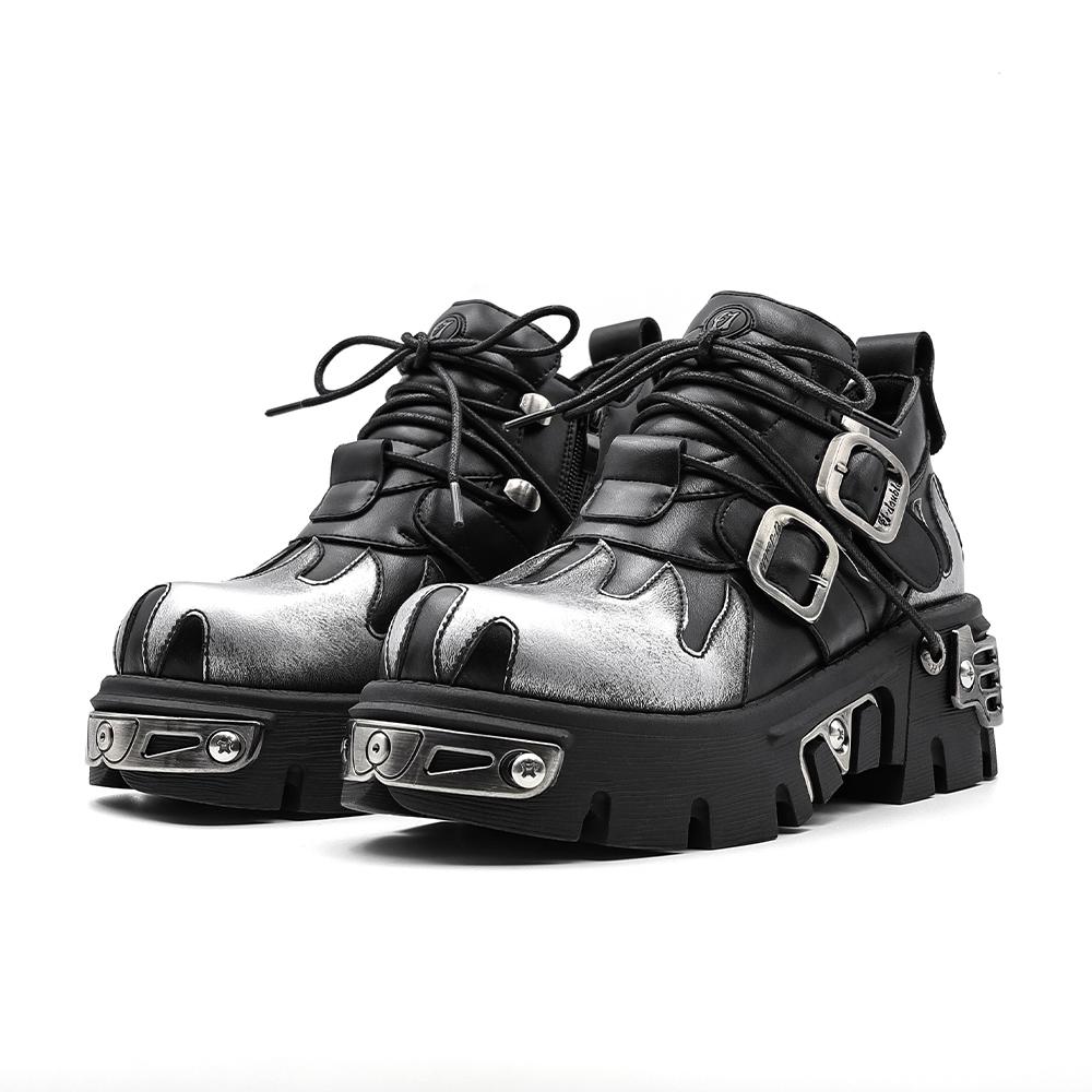 

Вінтажне рок взуття для пари для чоловіків і жінок Нові темні панк шкіряні ретро чоботи Металевий нішевий дизайн Унісекс взуття на одинарній платформі 36