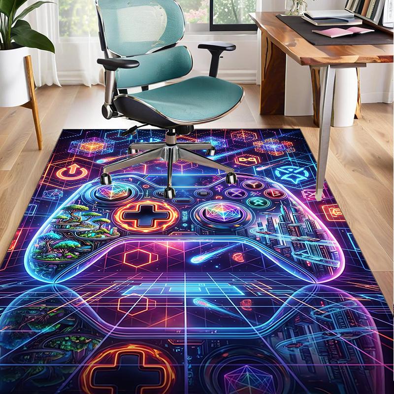 Neon Gaming Controller Office Rug Chair Mat, Game Carpet, Suitable for Front Door, Bedroom, Living Room, Desk, Holiday Gift