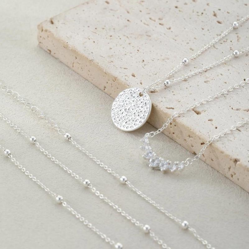 Trendy Multilayered Necklace for Women Handmade Layering Disc Circle Pendant Neckchain Stylish Neckwear Accessories