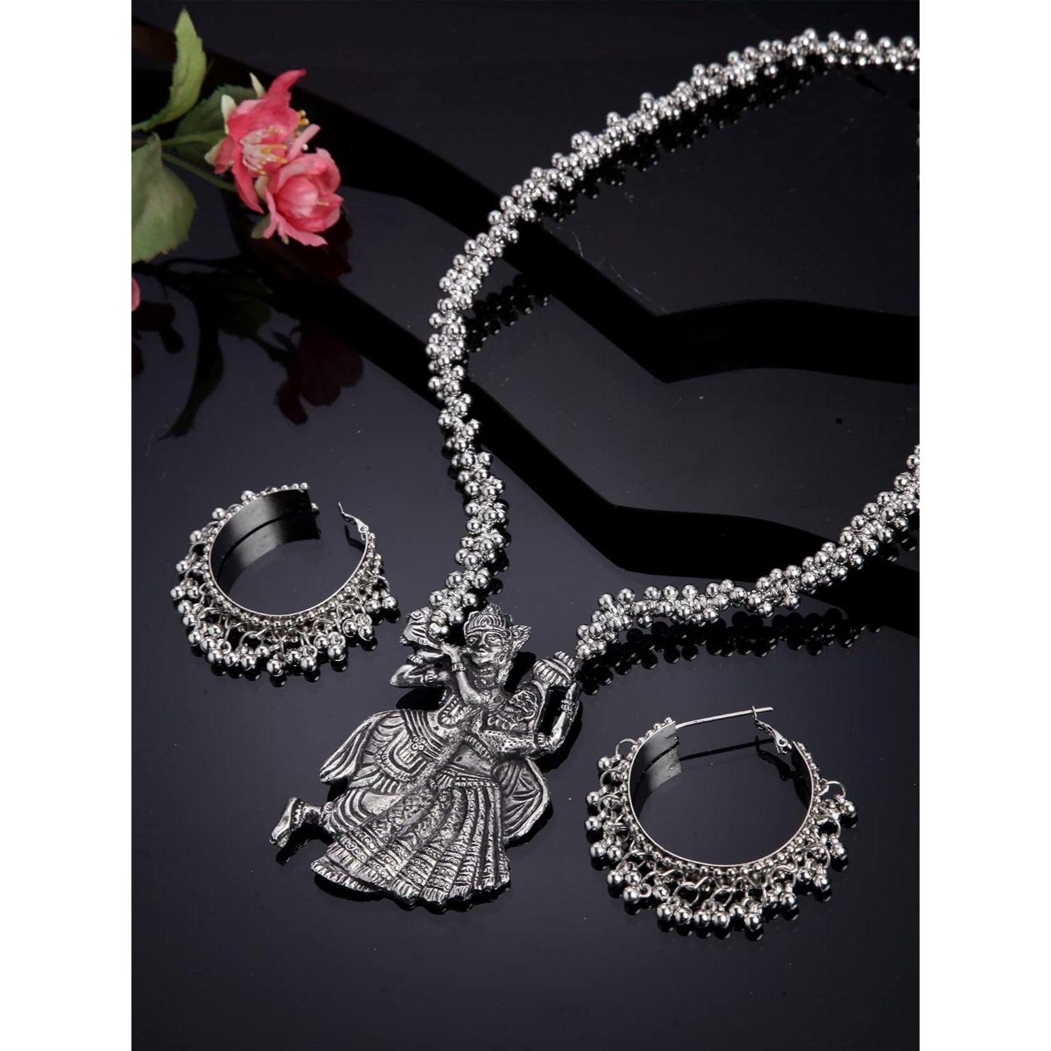 

Shining Diva Fashion Последний стильный традиционный набор украшений из окисленного серебра для женщин