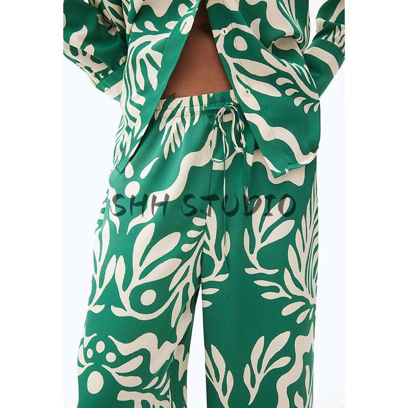 Spring New Women's Clothing Print Diagonal Cloth Shirt 1273622 Drawstring Twill Pants 1273623