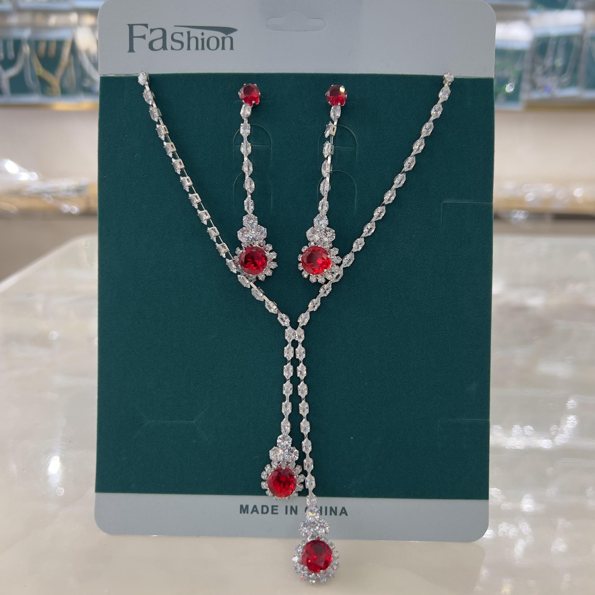 

Women s Flower Necklace Earrings Jewelry Set for Wedding Party Festival Accessories Gifts красный