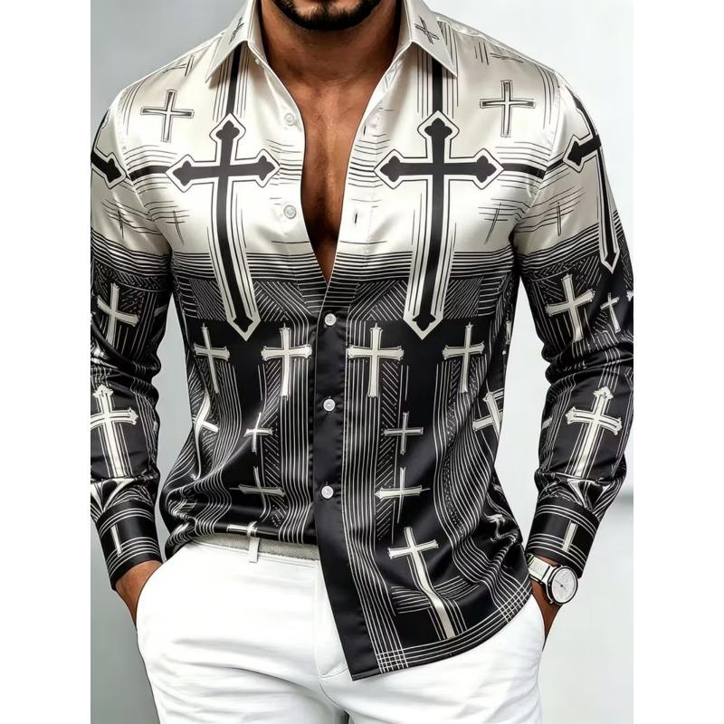 Men's New Series Long Sleeved Satin Shirt, 3D Printed with Various Printed Patterns, Luxurious and Fashionable