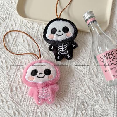 Soft and Cute Ghost Skull Plush Pendant: Embroidered Skeleton Ornament for Halloween