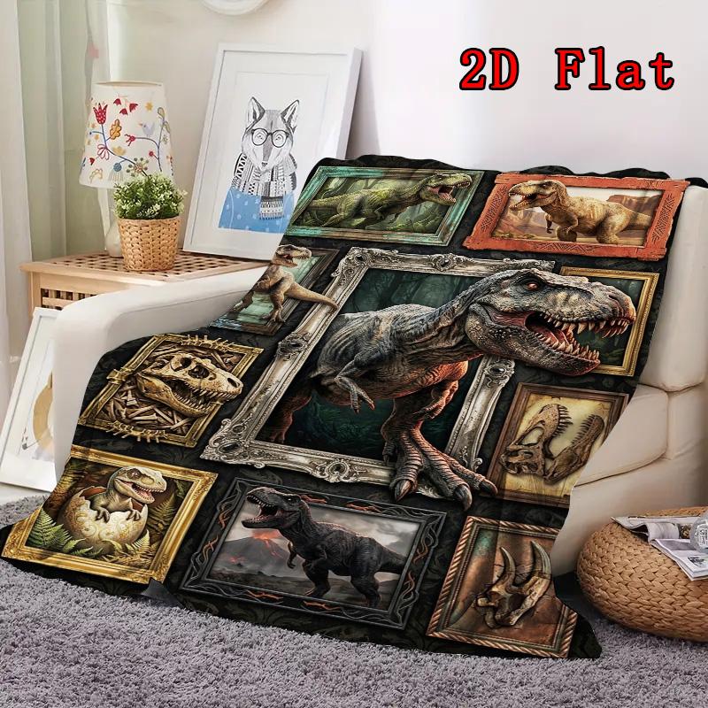 Dinosaur Collection 2D Flat Pattern Flannel Blanket, High quality All Seasons, Home Decor, Warmth and Comfort, Perfect for Christmas Gifts.