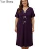 Long Robe Nightgown Plus Size Women Pajamas 3/4 Sleeve Short Sleeve Solid Color Long Sleepwear Home Clothes