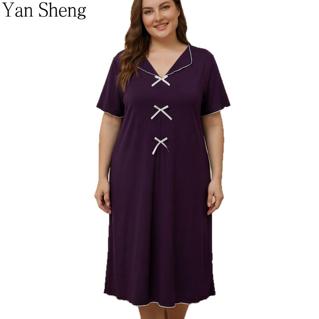 Long Robe Nightgown Plus Size Women Pajamas 3/4 Sleeve Short Sleeve Solid Color Long Sleepwear Home Clothes