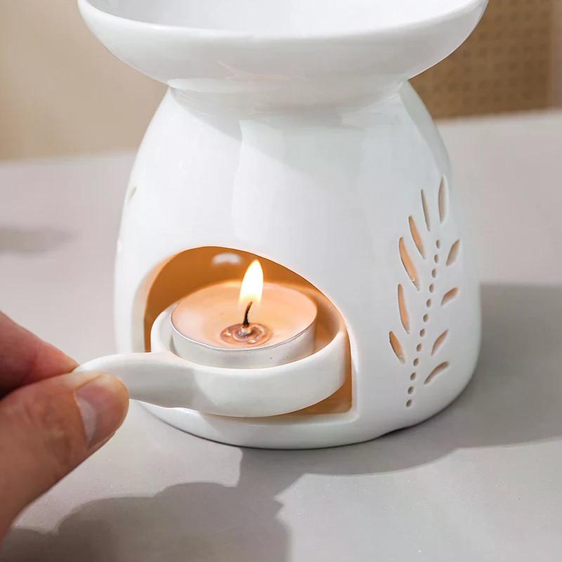 Bruciatore di Incenso in Ceramica Bianca Candela Olio Essenziale Diffusore per Aromaterapia Fornello Riscaldante Vuoto Ornamento Arredamento Casa Medio Oriente