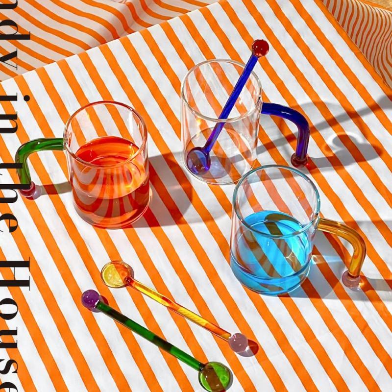 Long Handle Coffee Spoon Colored Glass Spoon Ice Cream Spoon Stirring Rod Mixing Spoon Heat Resistant Glass Spoon