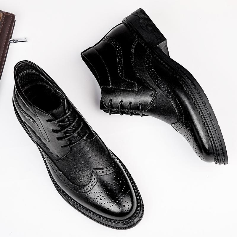 Fashion Top Quality Men Ankle Boots New Arrival Elegantes Male Brogue Shoes Luxury Formal Dress Footwear Classic Winter Plush Snow Boots