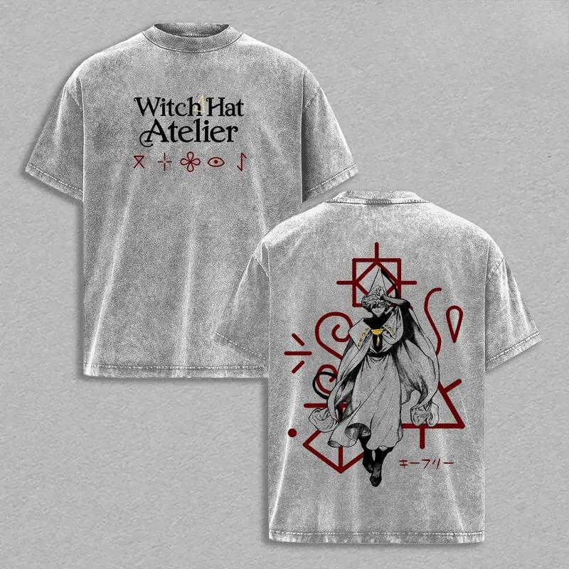Anime Witch Hat Atelier Qifrey Printed Tee Men Women Washed Cotton T-shirts Short Sleeve Retro T Shirt Harajuku Oversized Tshirt