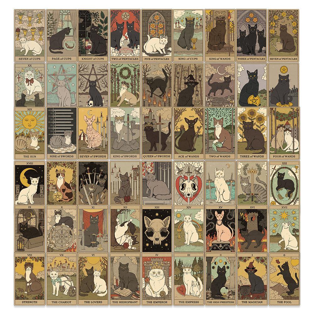 Non-Toxic 72Pcs Cartoon Cat Tarot Sticker Car Skateboard Laptop Luggage Graffiti Sticker Divination Aesthetics Decoration Sticker