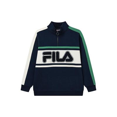 Fila American Style Color Block Detail Half Zip Loose Casual Pullover Long Sleeve Sweatshirt Unisex Sweatshirt Blue F11U239299FDB