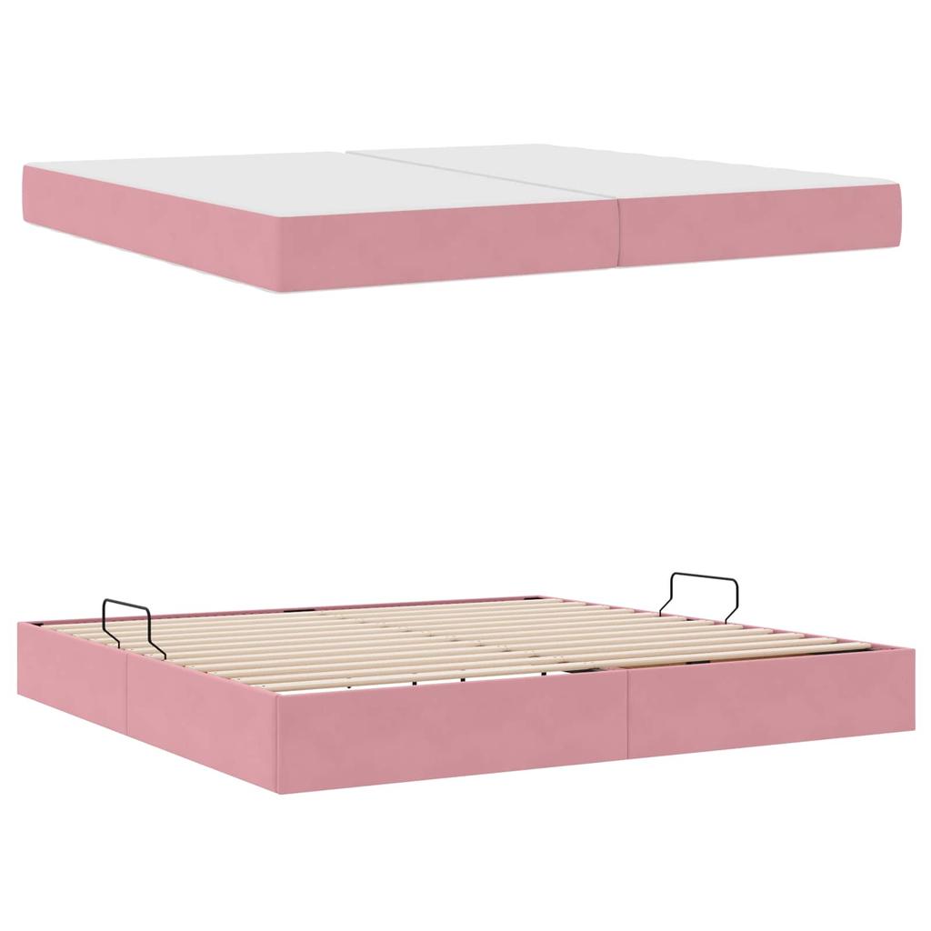 Storage Bed with Mattress Pink 200 x 200 cm Velvet