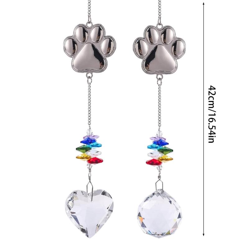 Crystal Pet Memorial Suncatchers Metal Alloys Cats Dog Paws Design Pendant Home Decoration Window Hanging Ornament Gift