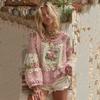 Maglione da donna a girocollo largo con stampa natalizia, maglione casual alla moda