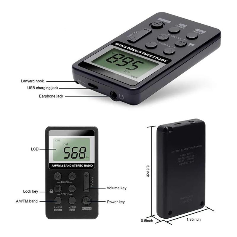 Portable Radio FM/AM Dual Band Stereo Digital Portable Mini Radio Receiver with LCD Display Rechargeable BatteryJAS