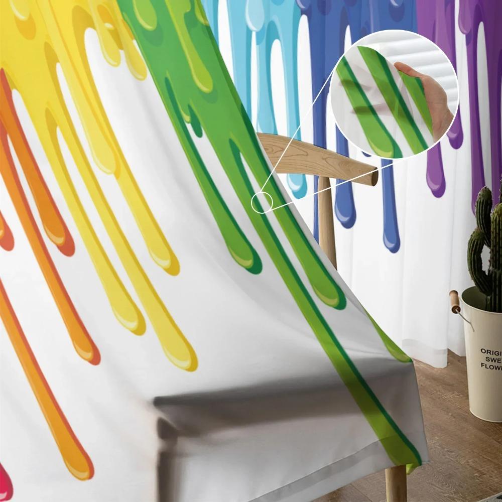 Paint Flowing Colorful Translucent Drapes Living Room Window Opening Tulle Curtains For Bedroom Space Kitchen Area Home Decoration Voile Drapes