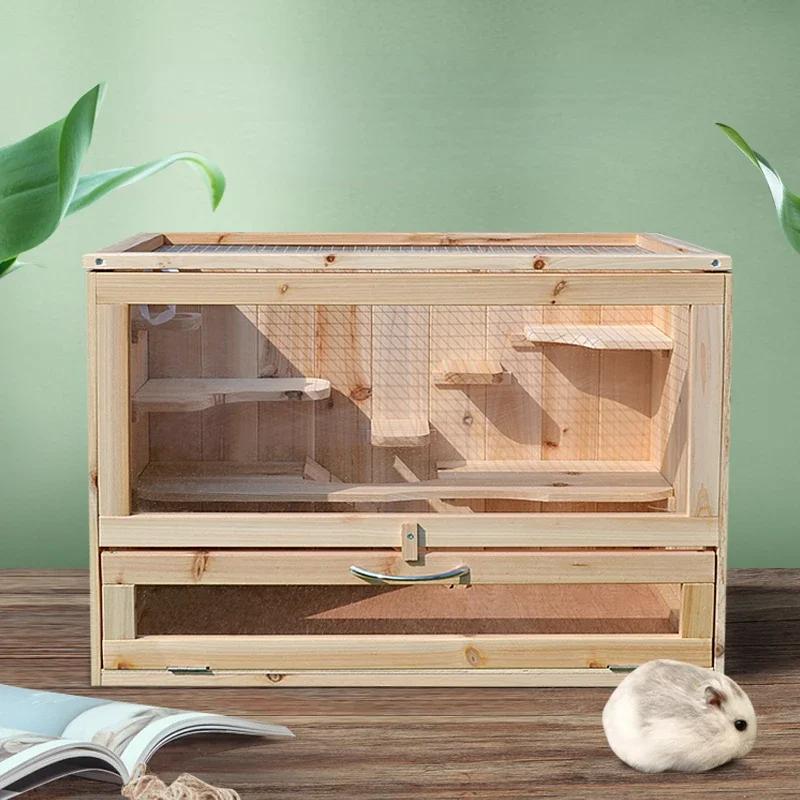 Gaiola para chinchila toda em madeira maciça abeto natural vila casa pet gabinete chassi gaveta quente inverno fresco verão escalada gaiola
