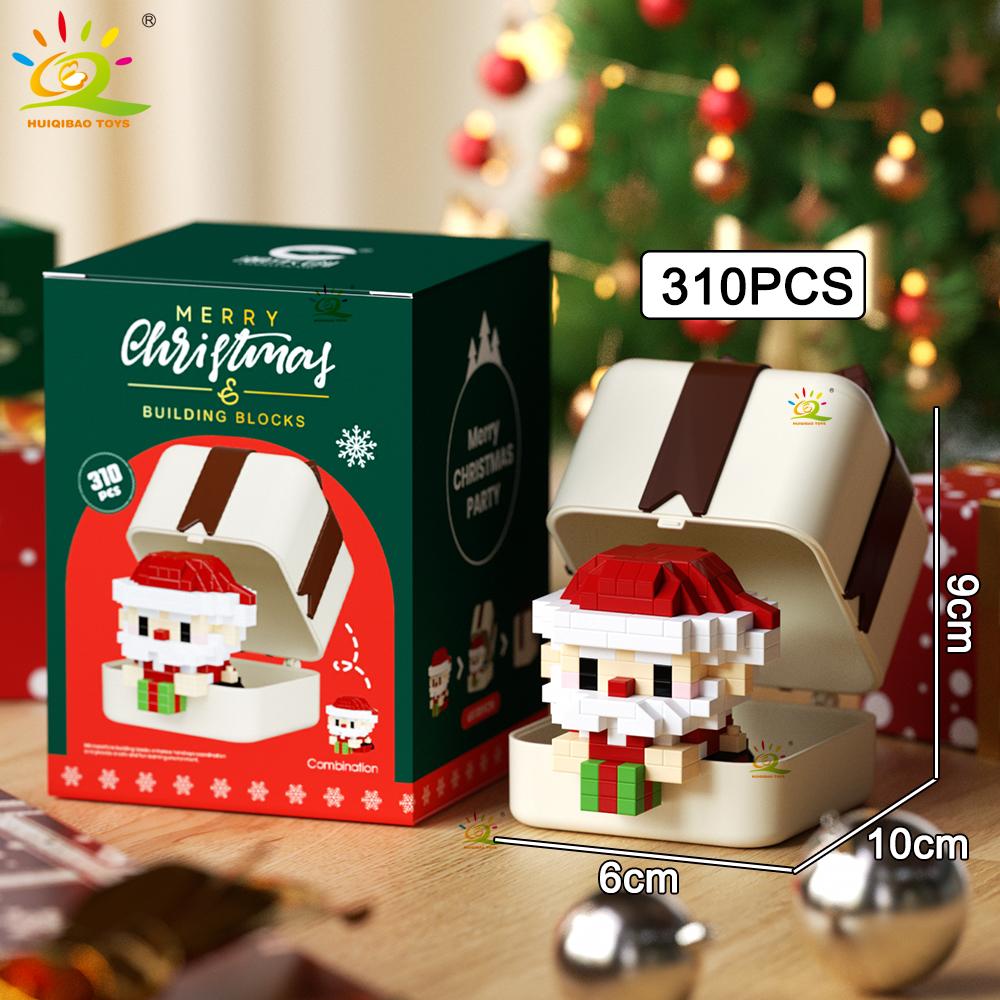 HUIQIBAO MOC Christmas Model Elk Deer Santa Claus Building Block City Snow House Xmas Tree Bricks Set Toy for Children Kids Gift