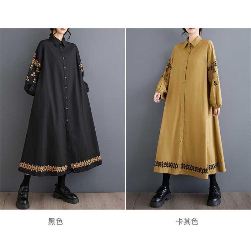 Loose Plus Size Splicing Casual Simple Embroidery Sweet Long Sleeve Dresses