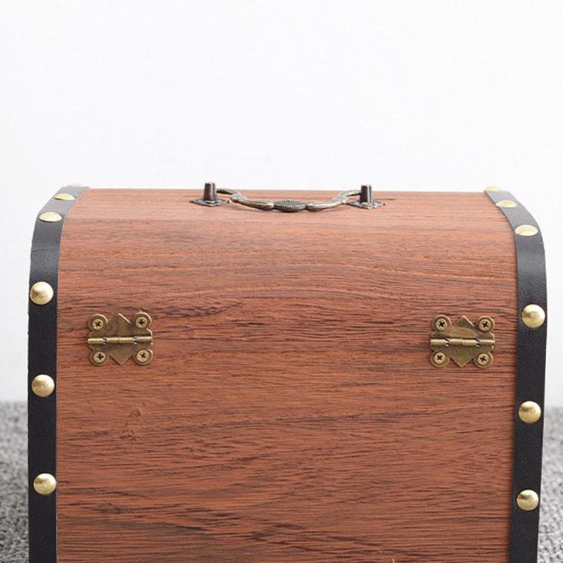 1 Set Vintage Treasure Storage Box Wooden Treasure Chest With Lock Piggy Bank Organizer Saving Box Case For Home Decoration