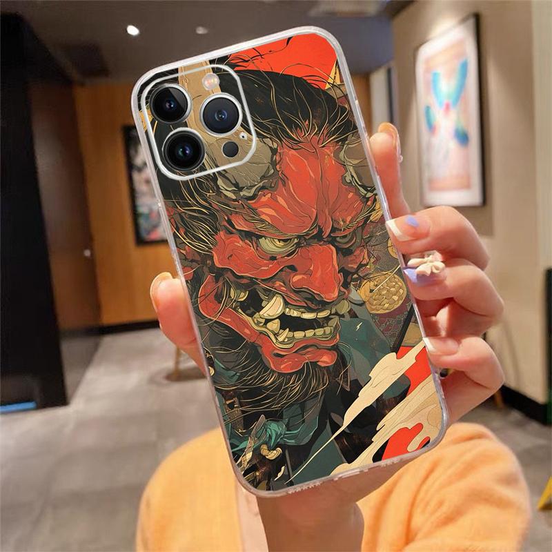 Japanese Oni Mask Devil Art Phone Case Carcasa Funda For iPhone 17 Pro Max Air 17 16 15 14 13 Pro Max 15 16 Pro 15Plus