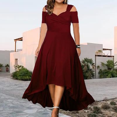 Abito estivo sexy con spalle scoperte Scollo a V svasato Orlo ampio Slim Fit Elegante donna Plus Size Abito lungo solido Abbigliamento da festa casual