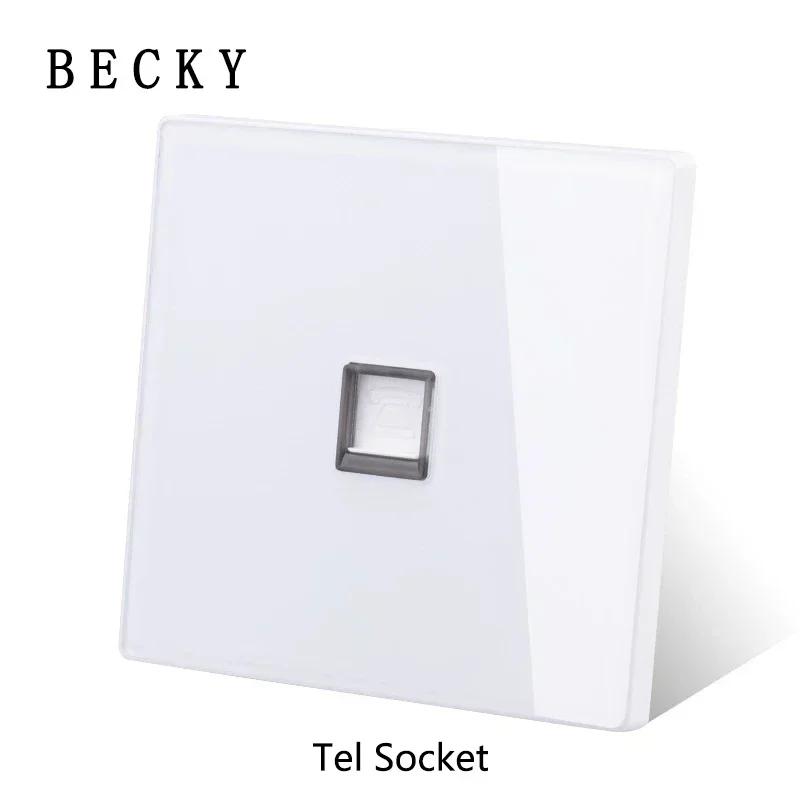 White Tempered Glass Wall Switch Panel Led European 16a Socket Retro Toggle Light Switch Eu Uk Standard 2usb Socket 1Gang-4gang