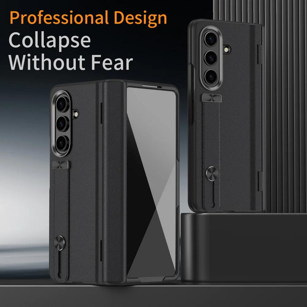 Luxury Business Bottom Stand Hinged Ring Holder Tempered Glass Film Phone Case for Samsung Galaxy Z Fold 7 6 5 4 3 Protect Cover