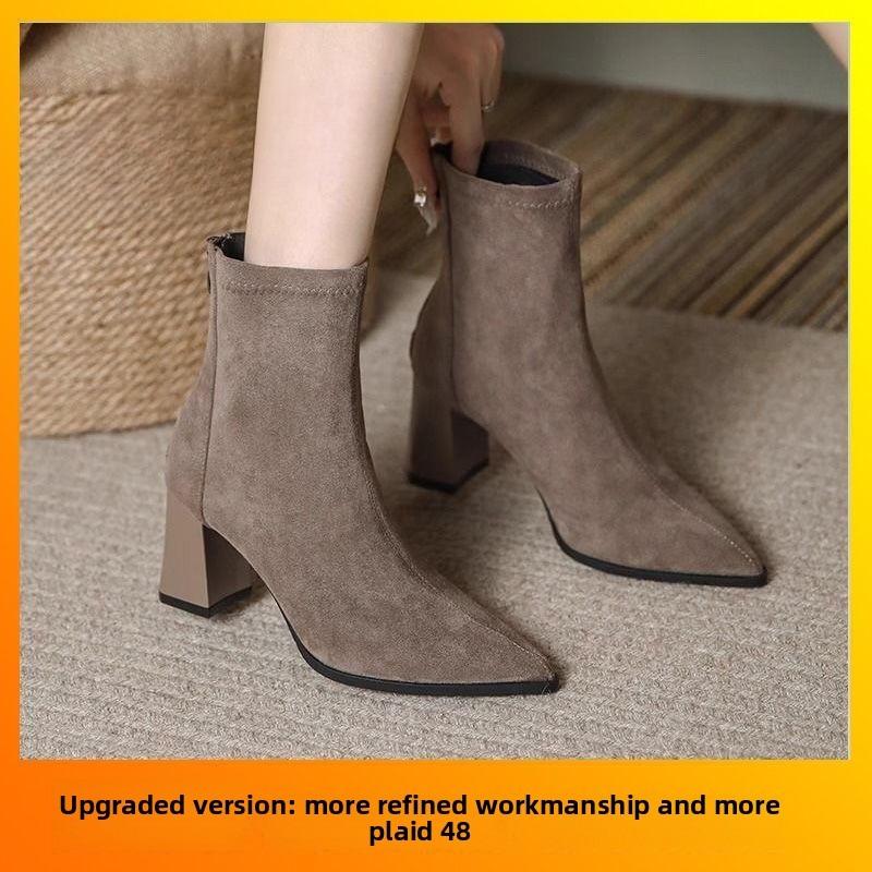 

Womens Sexy Boots Suede Women S Thick Heels And Pointed Black High Heels Versatile And Elegant Boots 40