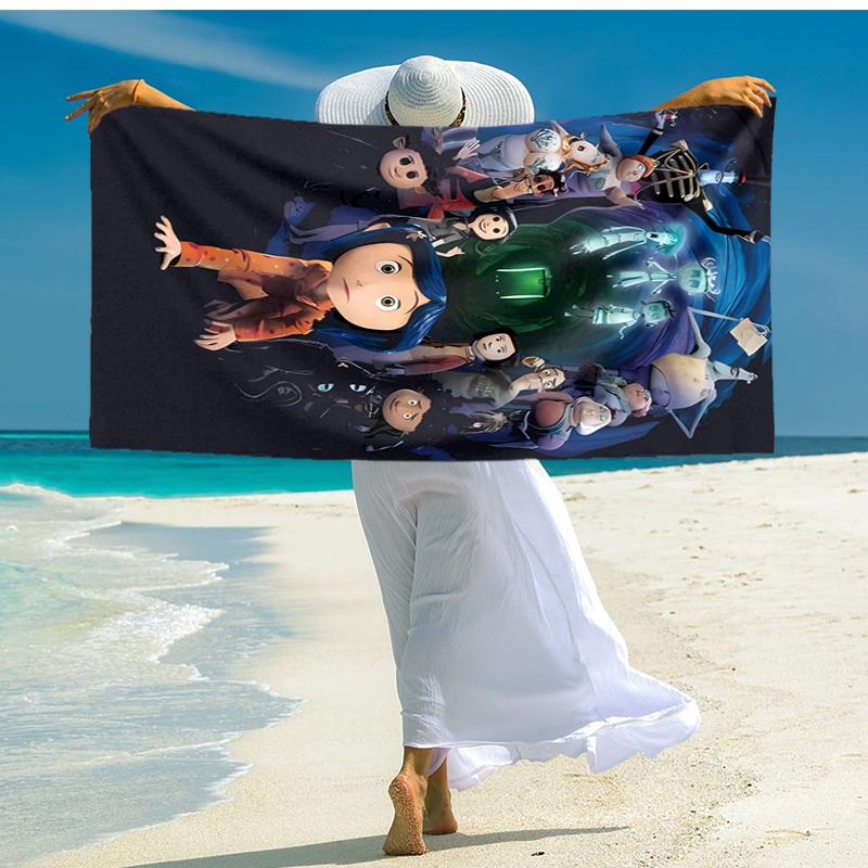 Ultra-Soft Beach Towel with Coraline Theme,Ideal for Pool - Camping, Diving - Perfect Travel Essential, Vibrant Beach Towel.