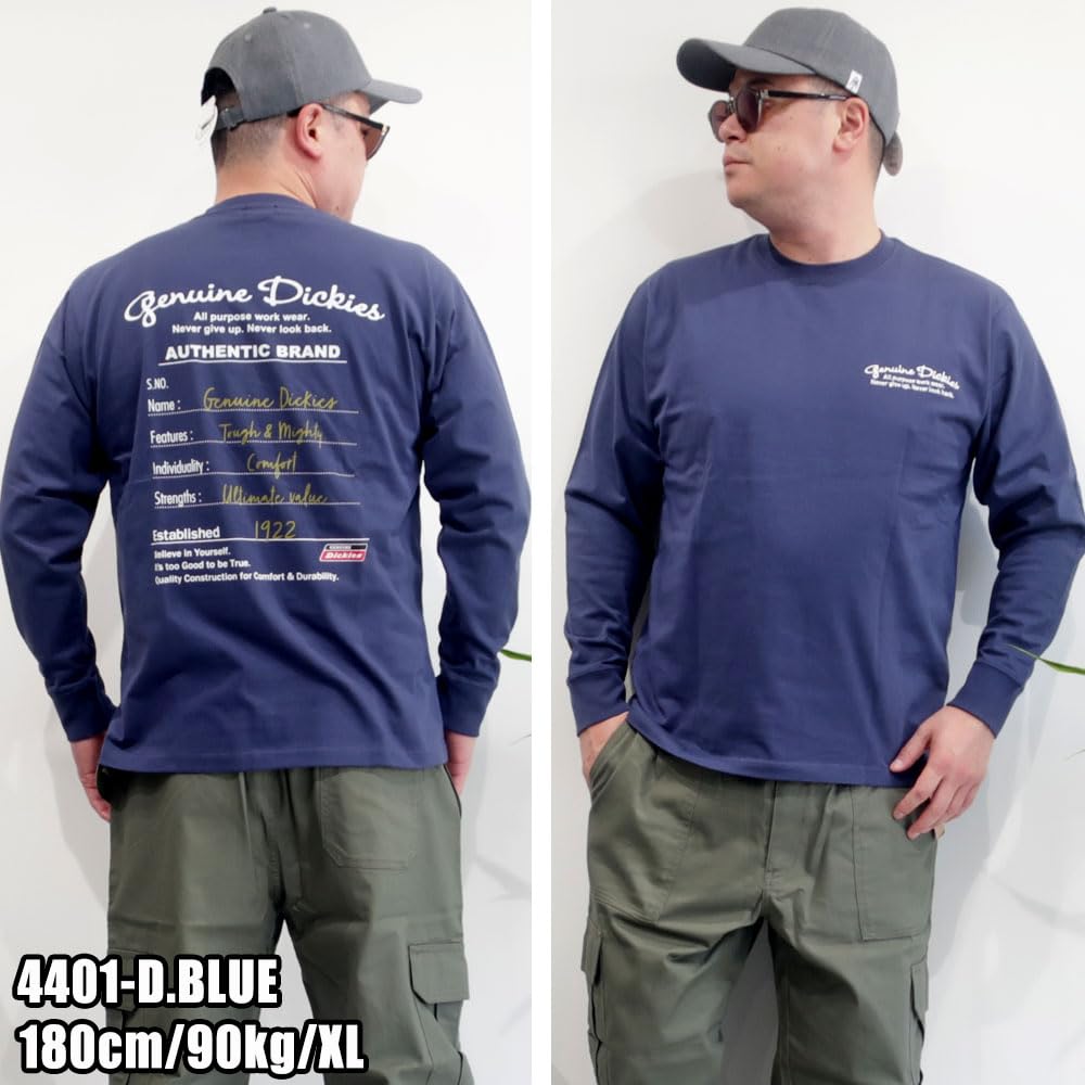 Herren Dickies T-Shirt, lange Ärmel, Ärmellogo, Raglan-Print, Oversized-Silhouette, M, L, XL, 100% Baumwolle, 10001798 (JP, Alphabet, XL, 4401-D.BLUE)