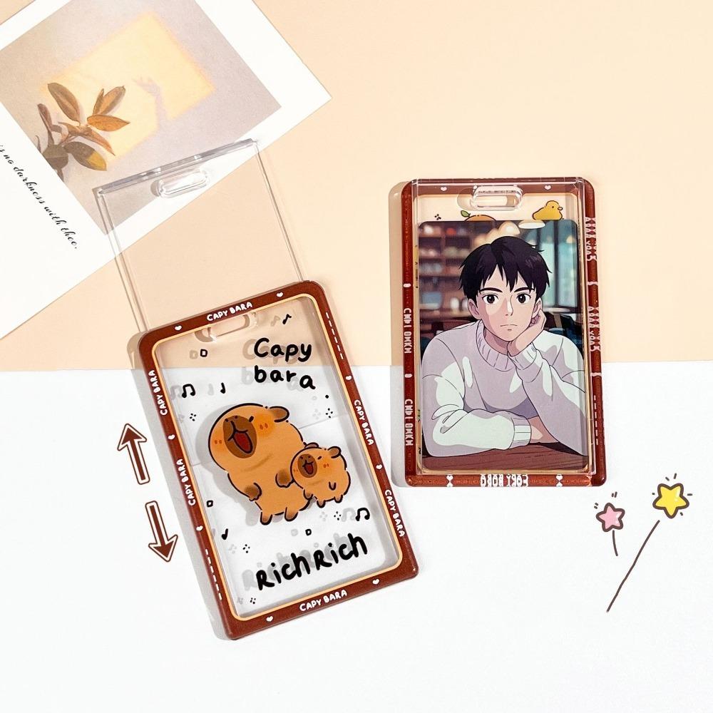Cute Cartoon Capybara Photocard Holder Transparent with Lanyard Photo Protector Case Keychain Card Cover Photo Storage