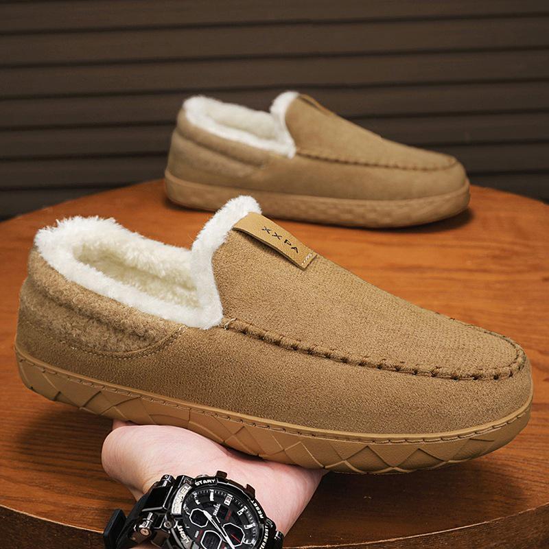 

2025 Men s Lazy Slip-on Snow Boots, Winter Velvet Warm Fur Cotton Shoes for Northeast Men 40 верблюд