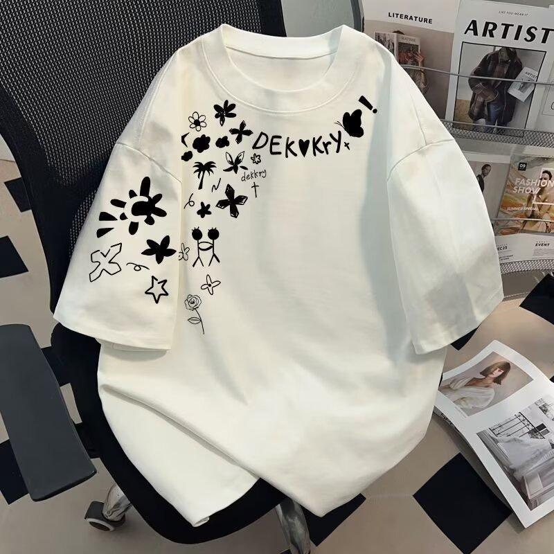 

Heavyweight Summer Design Star Print Short-Sleeved T-Shirt Men And Women Loose Hundred Ins Trend Half-Sleeved Tops 5XL