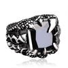 Viking Warrior Titanium Steel Ring for Men Vintage Norse Dragon Claw Rings with Blue Cubic Zirconia Gothic Punk Style Jewelry