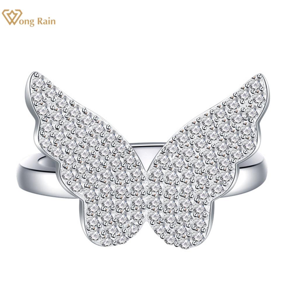 

Wong Rain, 100% стерлинговое серебро 925 пробы, романтическая бабочка AAAAA, цирконы, драгоценный камень, ювелирное кольцо для женщин, кольцо для свадебной вечеринки, подарки US 6 белый