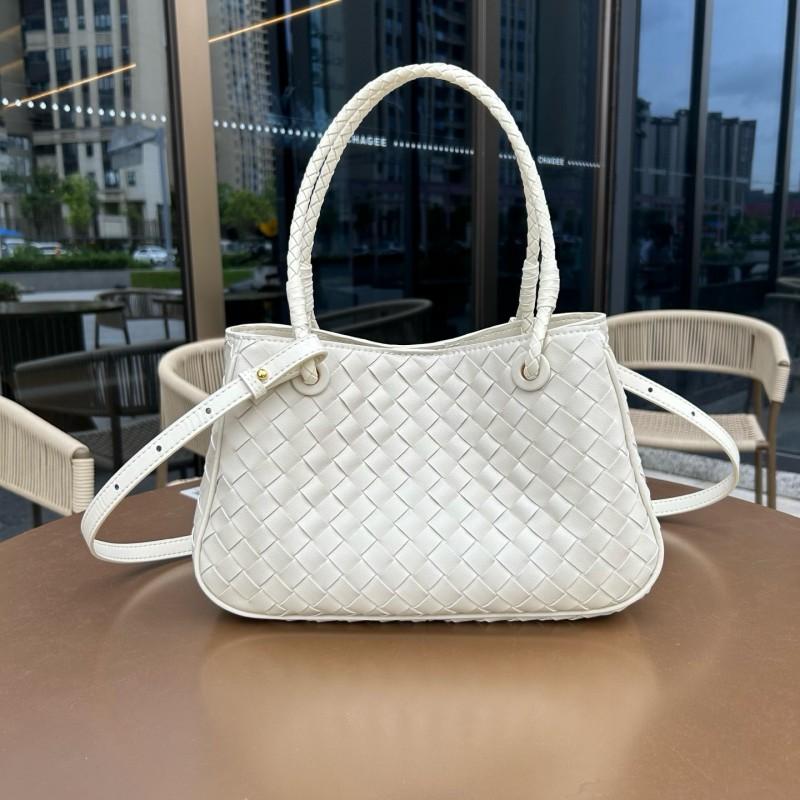 Genuine Leather Woven Shoulder Bag Women Spacious Crossbody With Magnet Medium Size Soft Structured Design