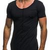 Men's Casual Patchwork Frayed Hem Round Neck Short Sleeve T-shirt