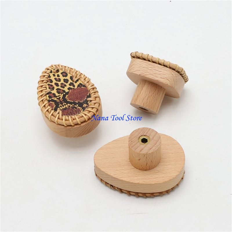 31GJ Drawer Pulls Rattan Wooden Dressers Knob Cupboard Handle Furniture Handle