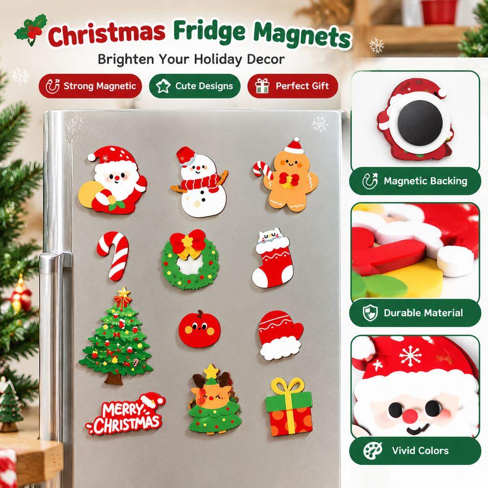 12Pcs Christmas Tree Magnetic Stickers Santa Claus Refrigerator Magnets  Holiday Gifts