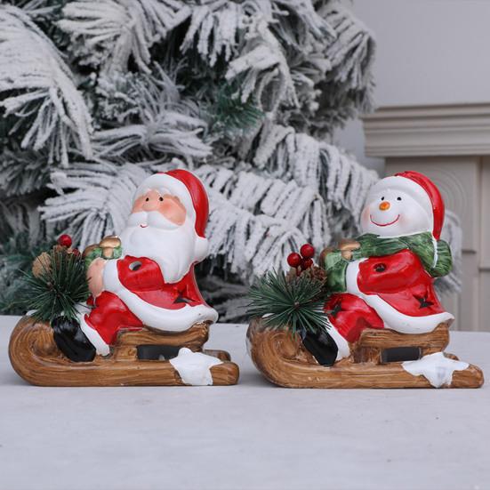 Santa Sleigh Figurine Light Up Ceramic Santa Claus Statue LED