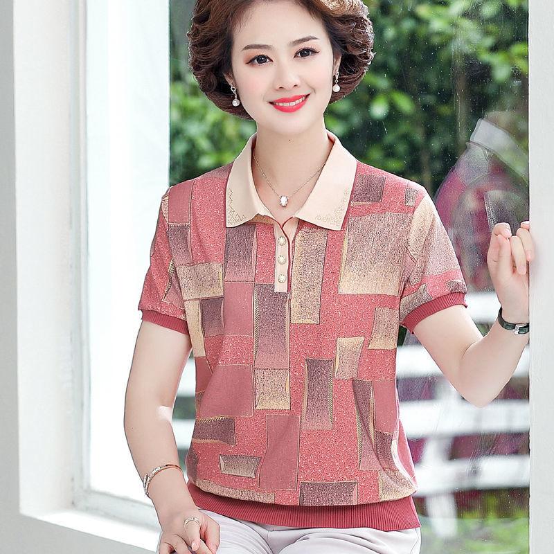 

Футболка с короткими рукавами для мамы среднего возраста, модная, маленькая, женская, свободная, большого размера, короткая рубашка-поло из ледяного шелка, женская M