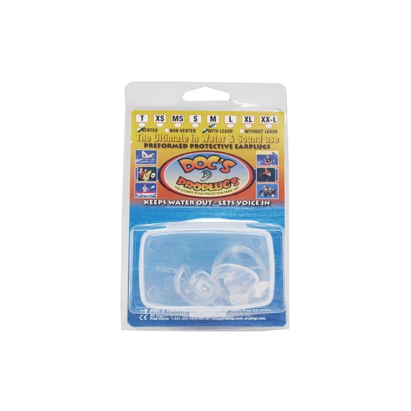 DOCS Proplug Earplugs with Leash, Silicone, Medium Size, Clear