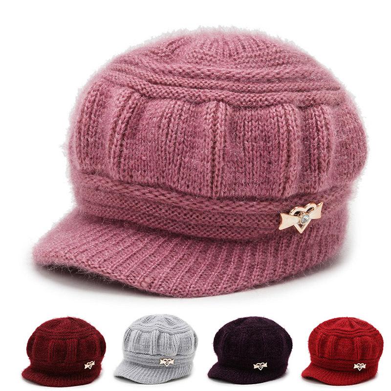 Winter Knitted Wool Hat for Women Korean Style Beetle Hat Plus Velvet Thickened Warm Windproof Hat for Elderly Hat