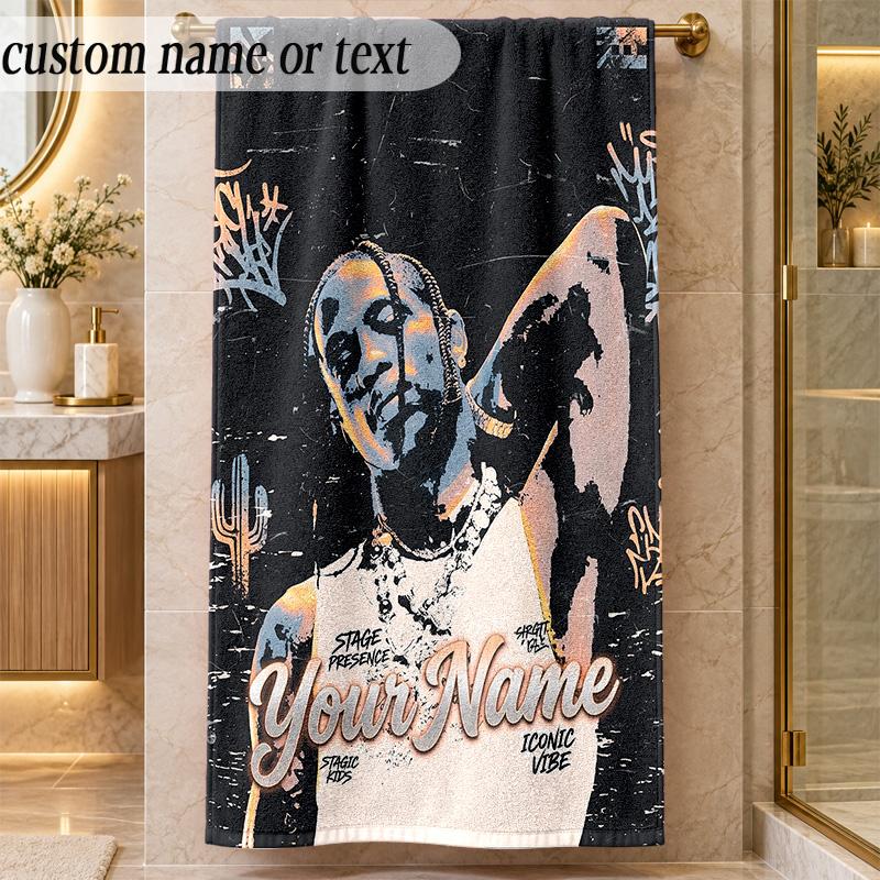 Beach TowelTravis Scott Custom Name Text Personalized Soft Towel for Beach Pool Indoor Home Decor Gift