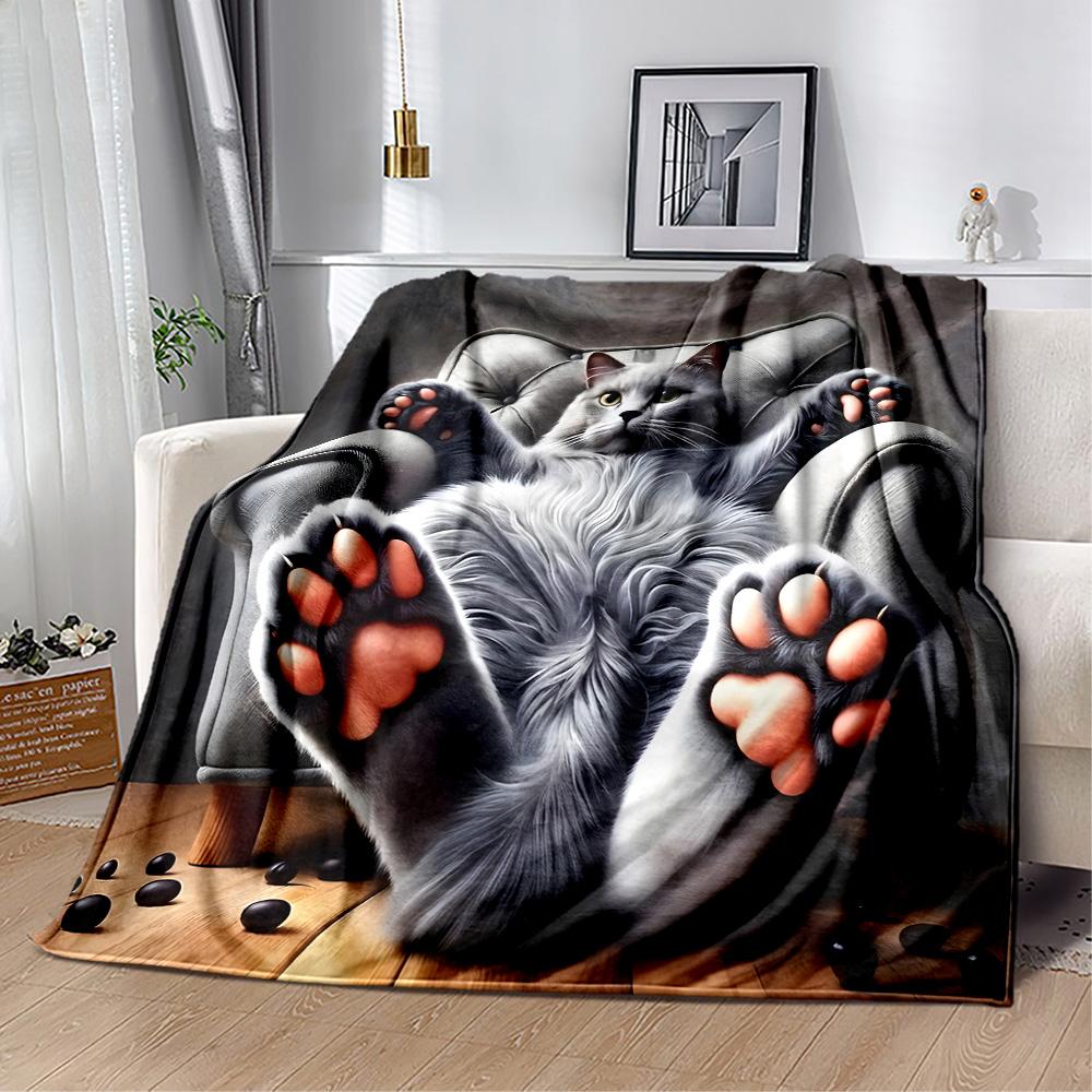 Whimsical Cat Artwork Flannel Blanket,Lightweight,Office Blanket,Sofa Blanket,Comfortable Blanket